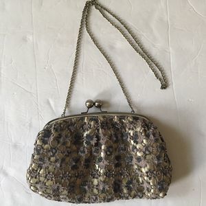 noa noa purse/ clutch lavender overlay with gold satin underneath